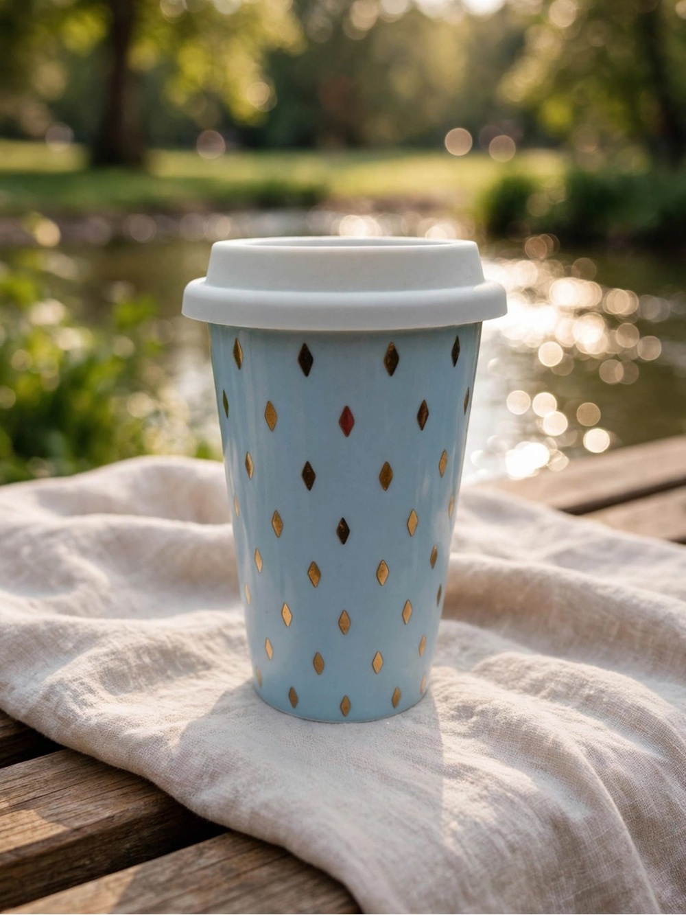 Indigo Blue with Gold Diamonds Travel Mug